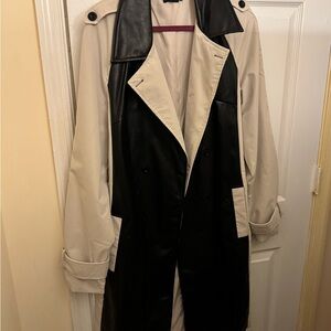 PrettyLittleThing Black and Cream Trench Coat